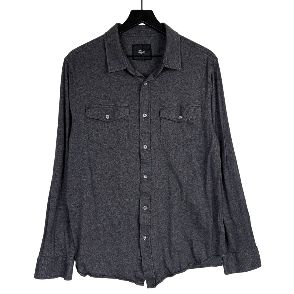 Rails Mens Kenji Cotton Blend Button Up Shirt Charcoal Heather Gray - L